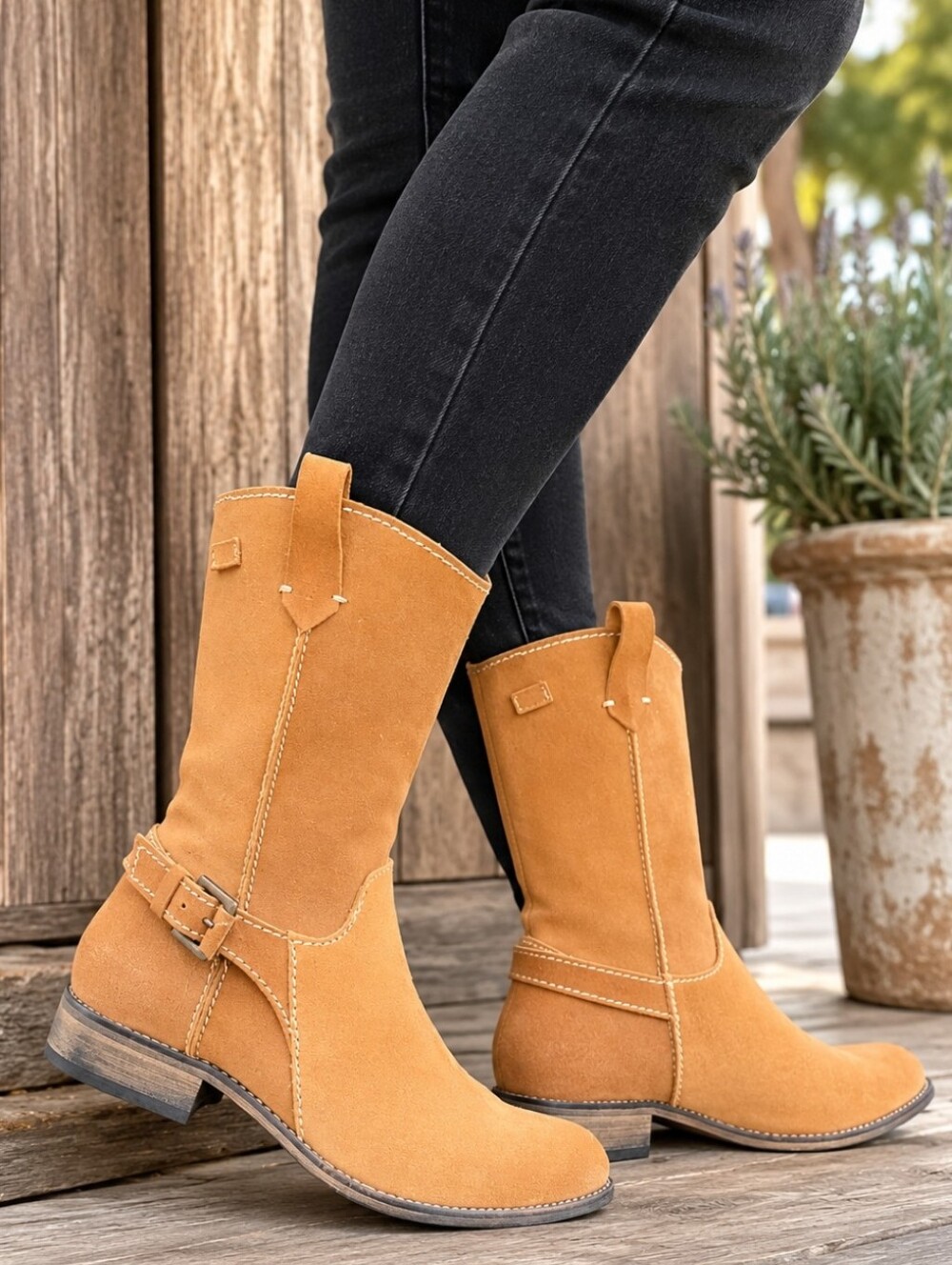 MTNG Mustang NEW Selina Y2K Western Boho Suede Harness Comfort Boots 8.5M